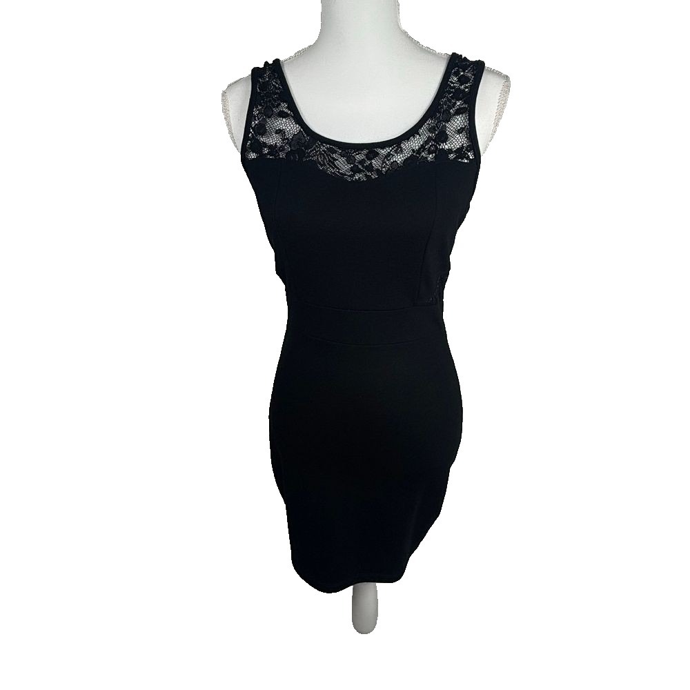Lace Dress Black Back Sleeveless Bodycon LBD Date Night Glam Zip Sz M sexy‎